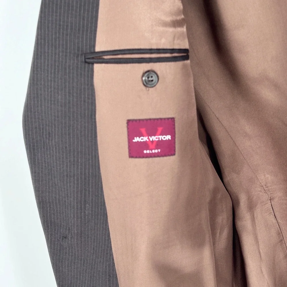 Jack Victor Wool Blazer Mens Vogue Pinstripe Jacket Made Canada Brown‎ 44S Short
